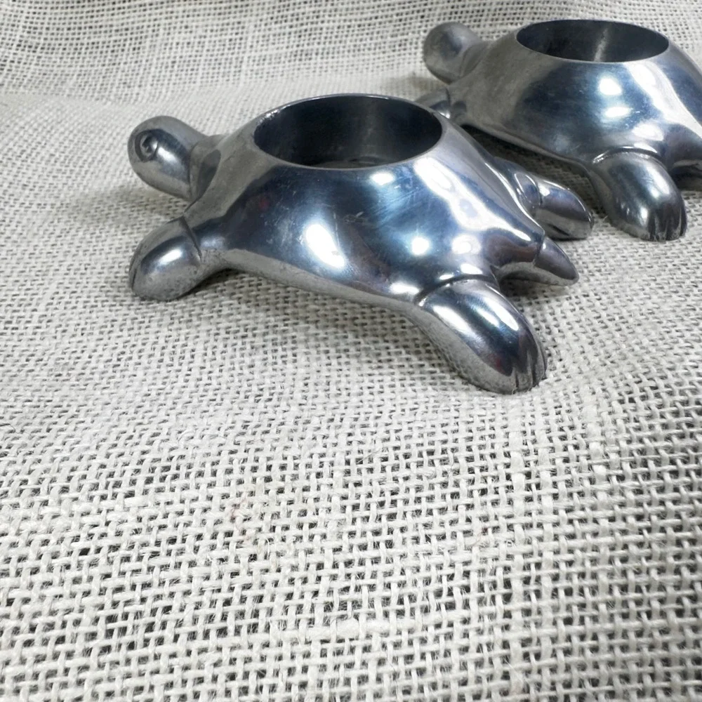 Restoration Hardware Turtle Tealight Candle Holders Metal Pair Pewter Finish